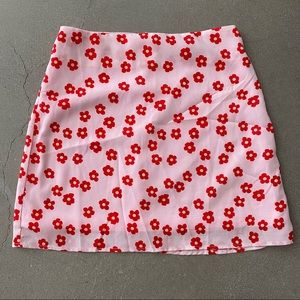 pink floral skirt